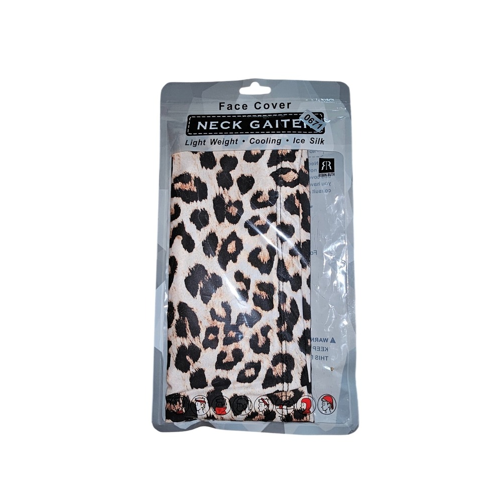 Robin Ruth Leopard Print Neck Gaiter Face‎ Cover Ice Silk Cooling Tan Brown #671